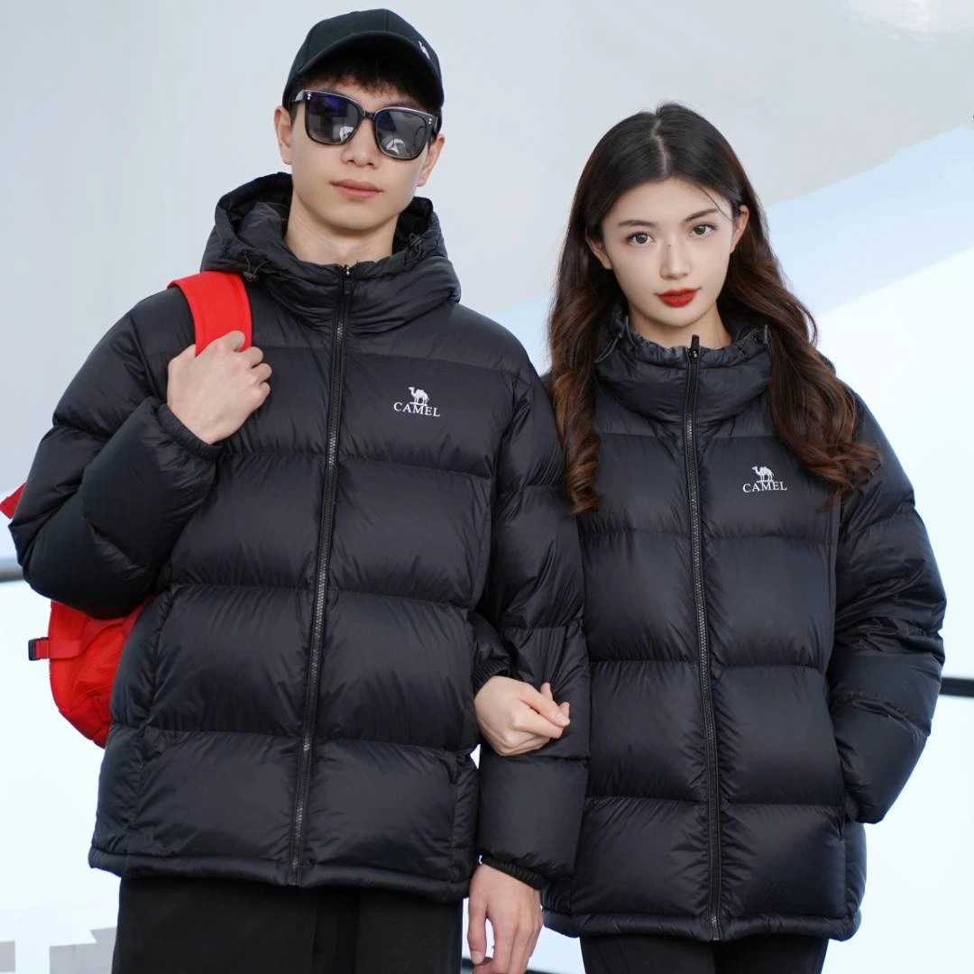 骆驼黑钻3.0户外白鸭绒羽绒服男女同款冬装加厚保暖连帽防寒服男