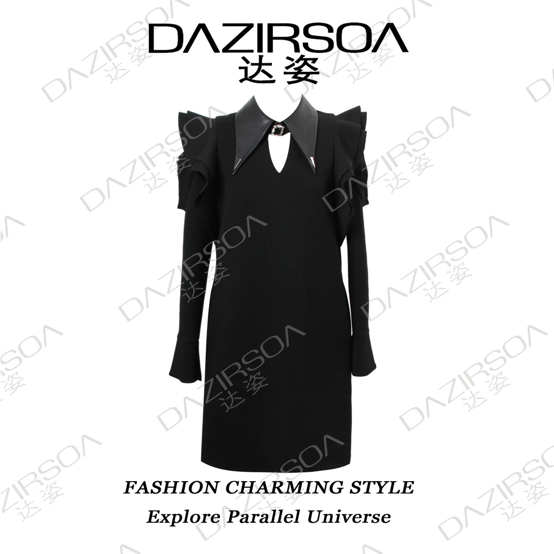 DAZIRSOA/达姿原创设计轻奢时尚感绵羊皮玫瑰花连衣裙 M725