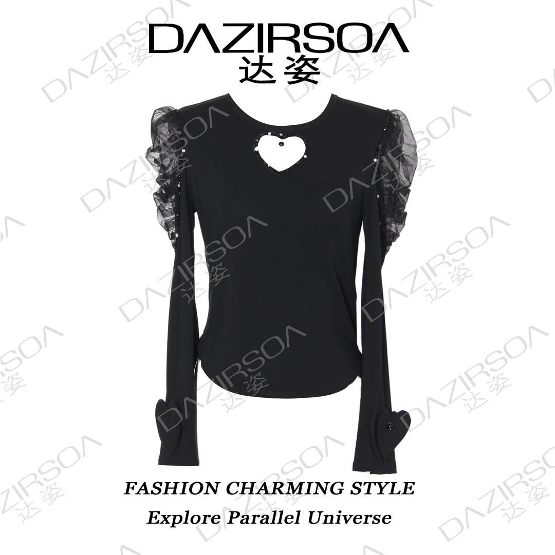 DAZIRSOA/达姿"l'amour éternel" 镂空爱心网纱泡泡袖上衣 P226
