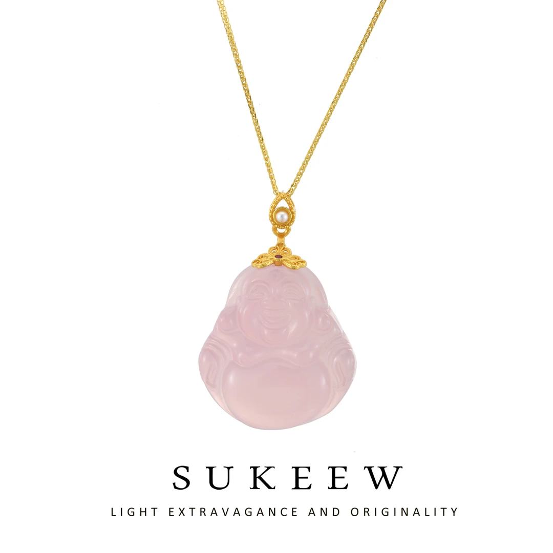 SUKEEW/酥可 坠链均925银 弥勒粉雕优雅中式吊坠项链091901