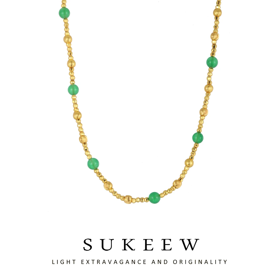 SUKEEW/酥可 镀k金 时尚闪亮拉丝绿珠气质项链663202
