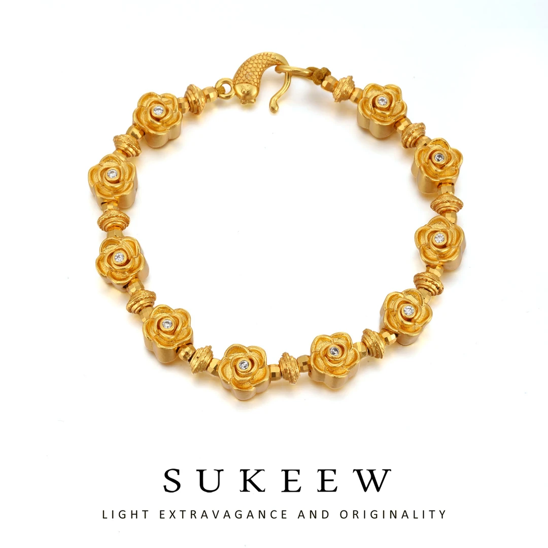 SUKEEW/酥可 铜合金合成锆石手链 立体轻奢玫瑰精致手链452201