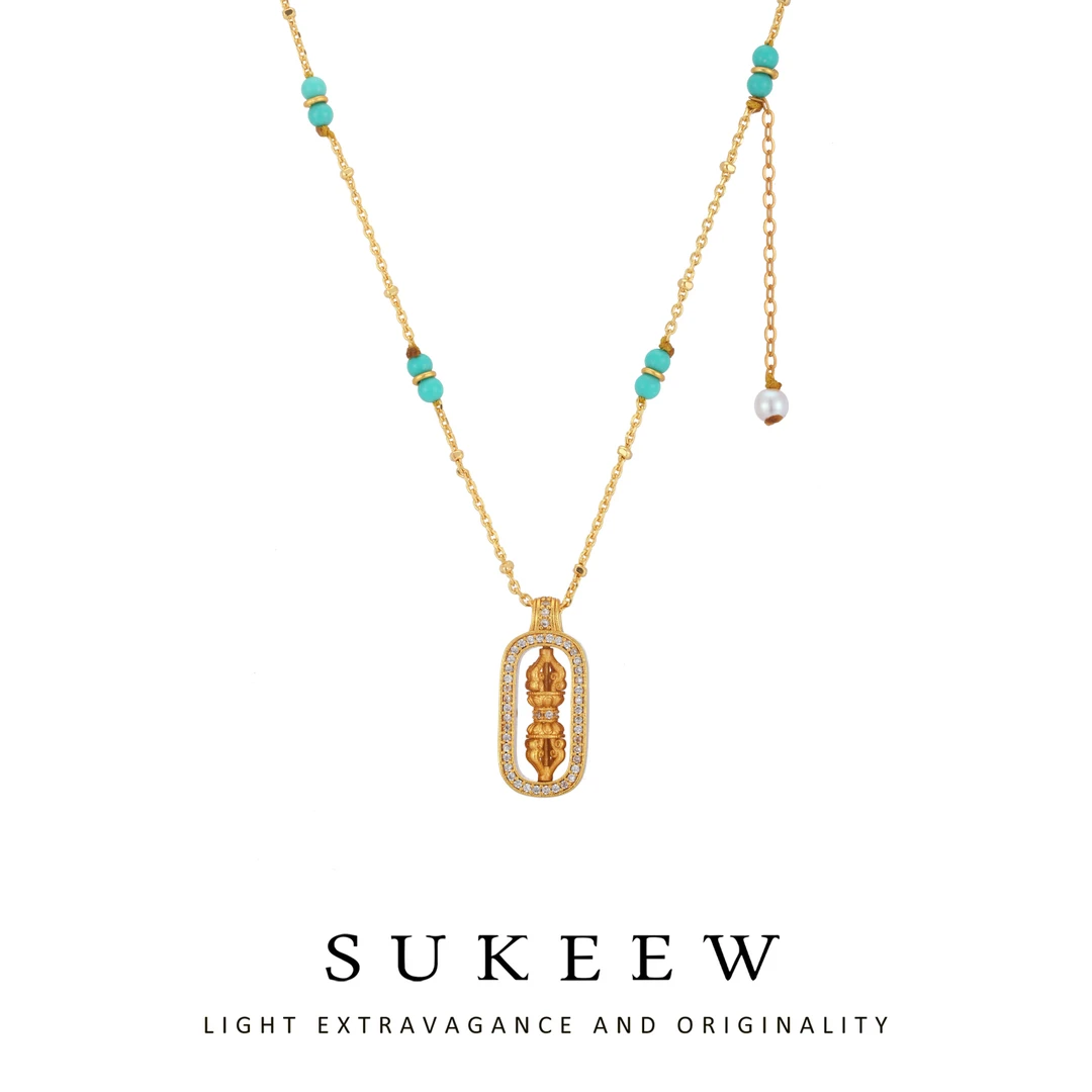 SUKEEW/酥可 镀k金 新中式时尚金刚杵温柔流苏项链664117