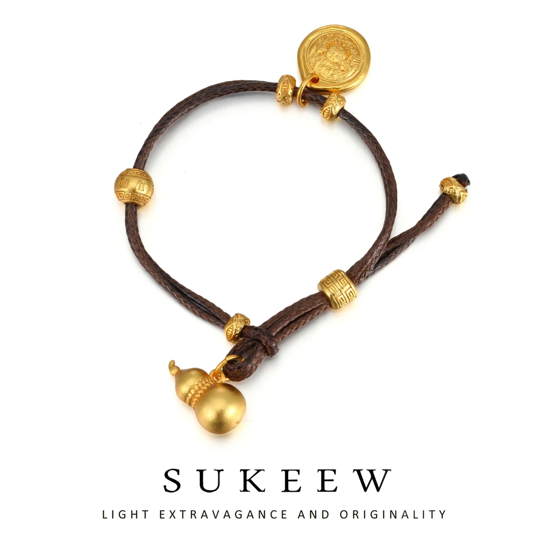 SUKEEW/酥可 铜合金布艺手链 新中式气质编葫芦财神牌手链541001