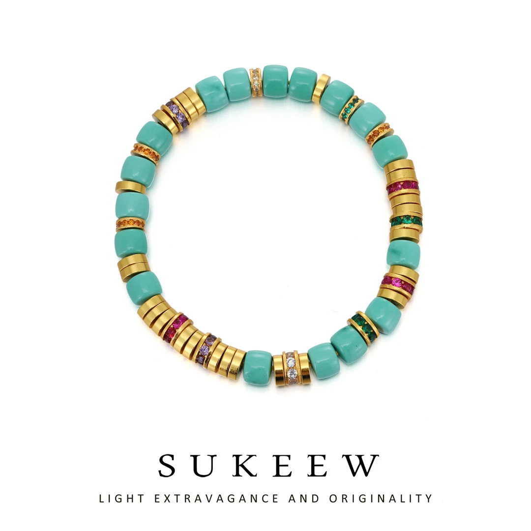 SUKEEW/酥可 铜合金合成锆石手链 新中式优雅绿石转运手链766009