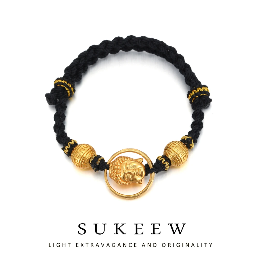 SUKEEW/酥可 铜合金布艺手链 新中式佛头乾坤圈编织手链561203