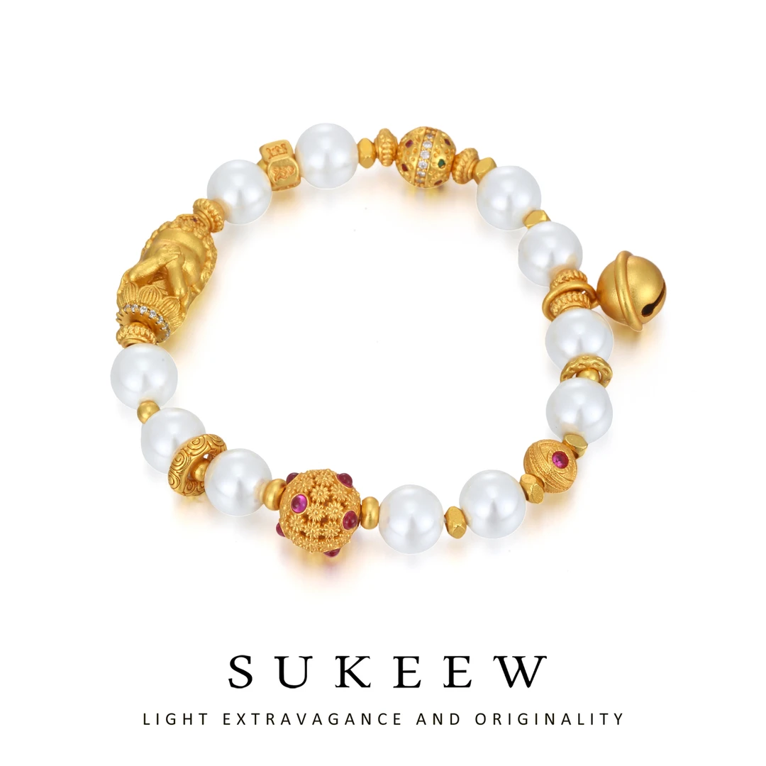 SUKEEW/酥可 铜合金手链 新中式铃铛捂嘴小佛精致手链664202