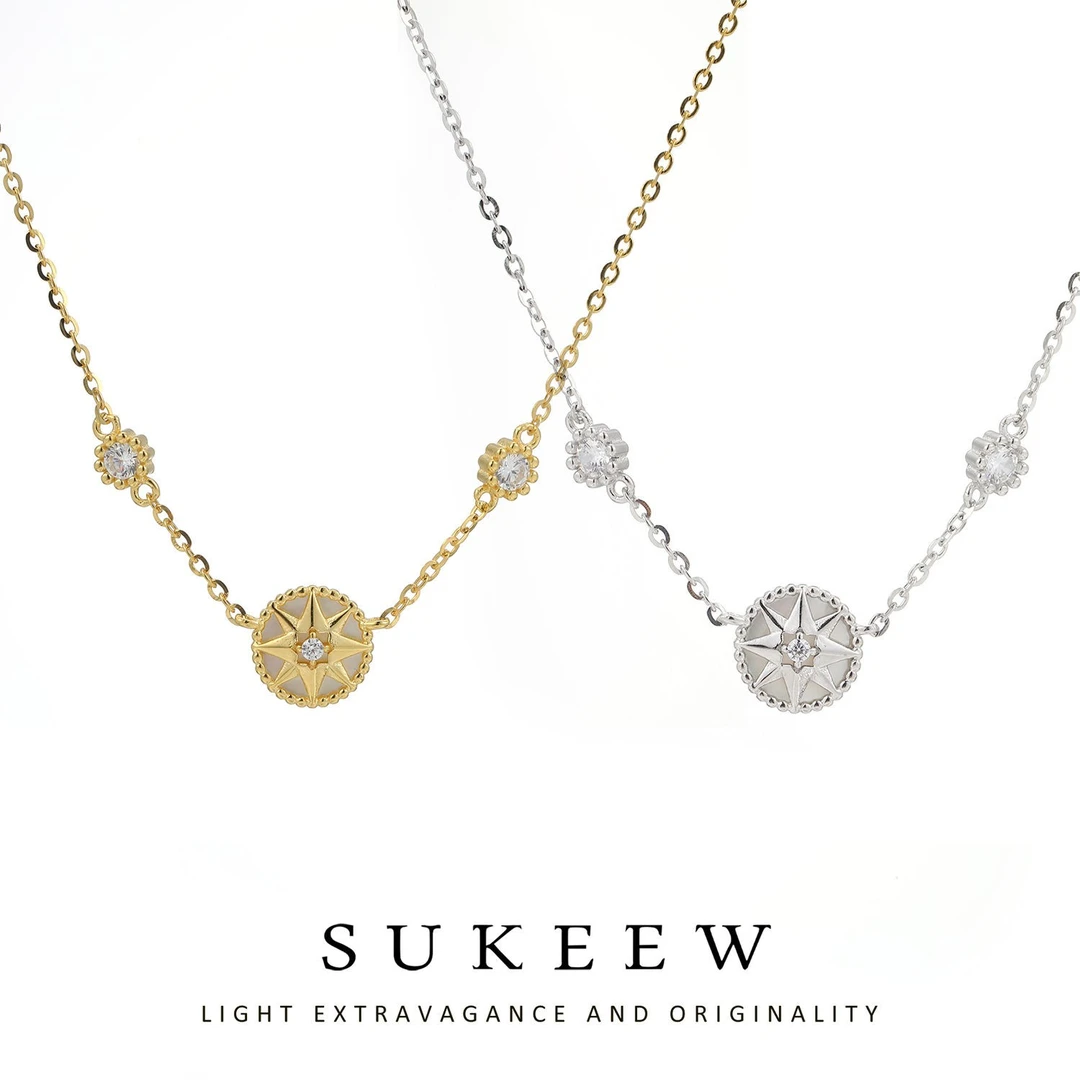 SUKEEW/酥可 坠链均925银合成锆石 优雅星盘贝壳经典项链111216