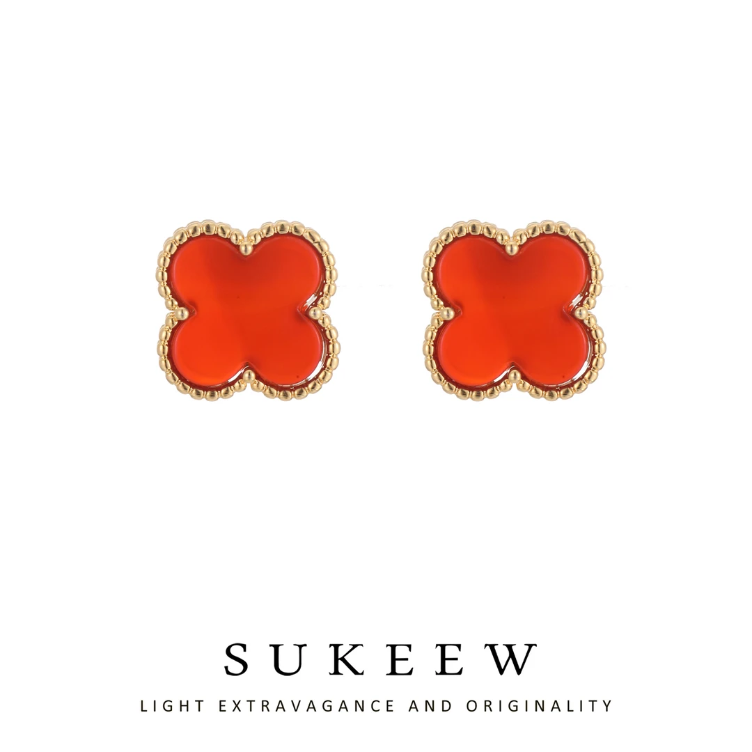 SUKEEW/酥可 铜合金耳饰 轻奢精致百搭红花经典耳环762008