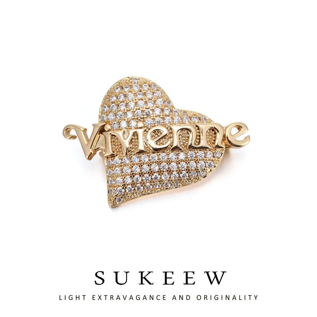 SUKEEW/酥可 铜合金合成锆石胸针 时尚满镶字母爱心胸针765003