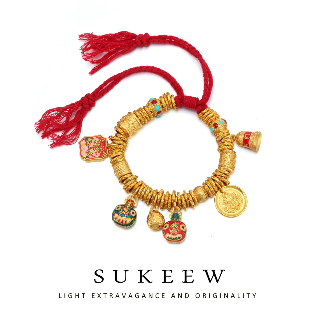 SUKEEW/酥可 铜合金布艺手链 新中式红绳盘缠吞金兽手链561206