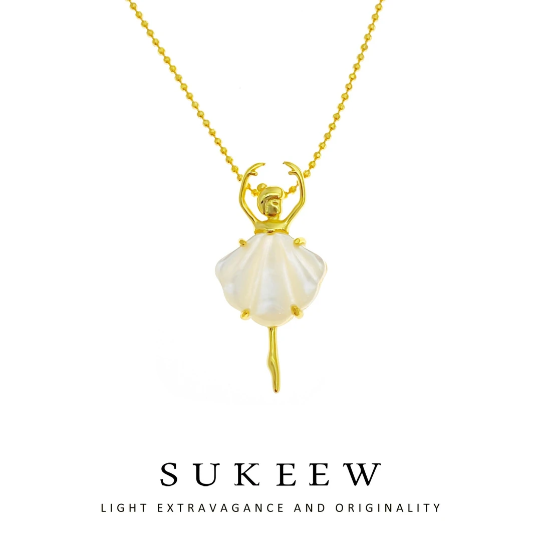 SUKEEW 坠链均925银 芭蕾舞女孩贝壳精致轻奢项链040110