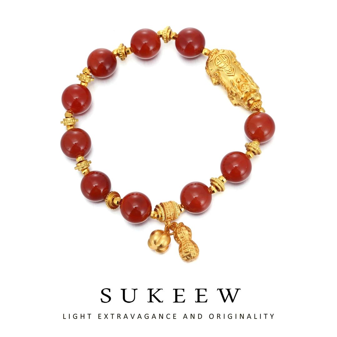 SUKEEW/酥可 铜合金手链 新中式貔貅红珠轻奢转运手链565217