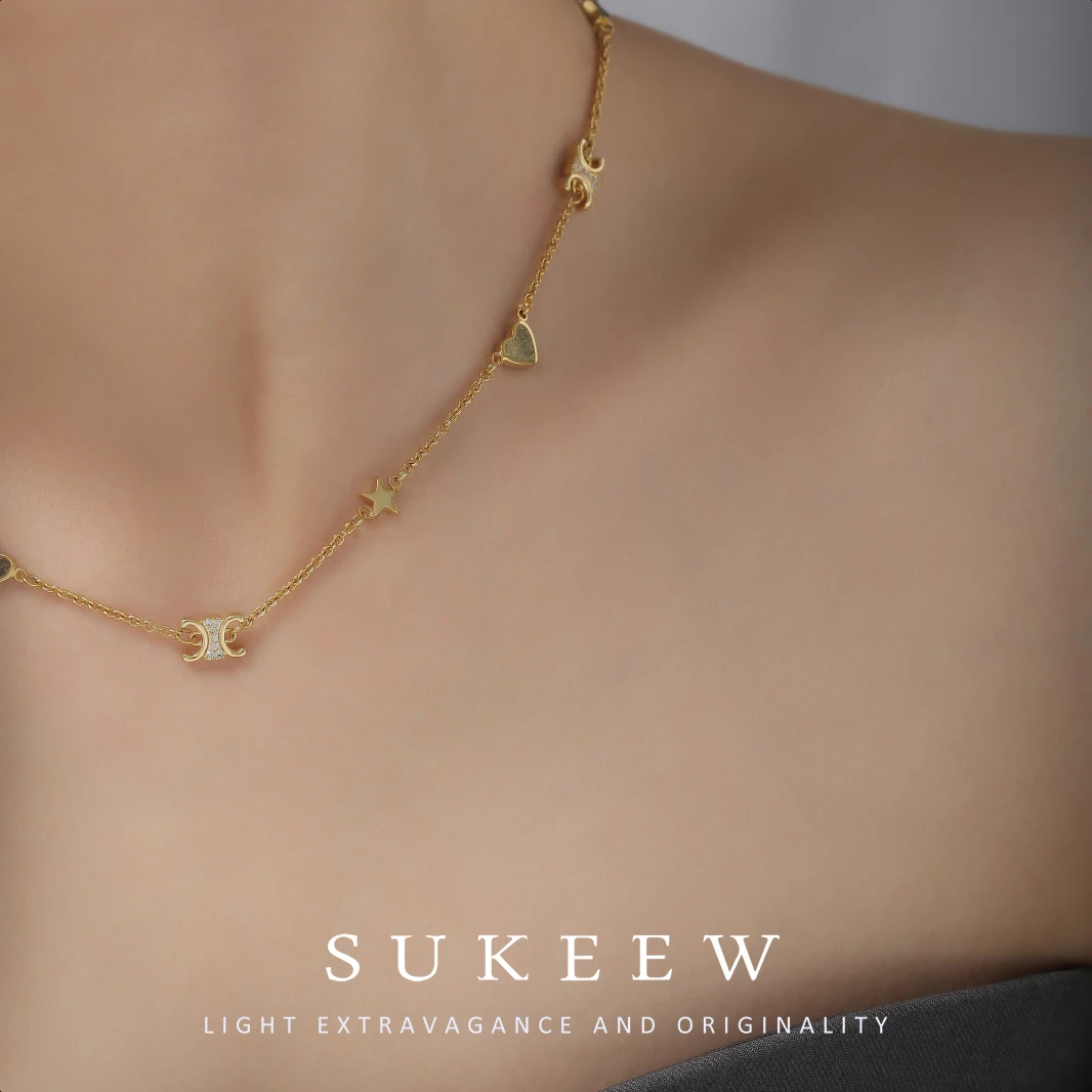 SUKEEW/酥可 铜合金合成锆石吊坠 字母简约爱心排列项链121803
