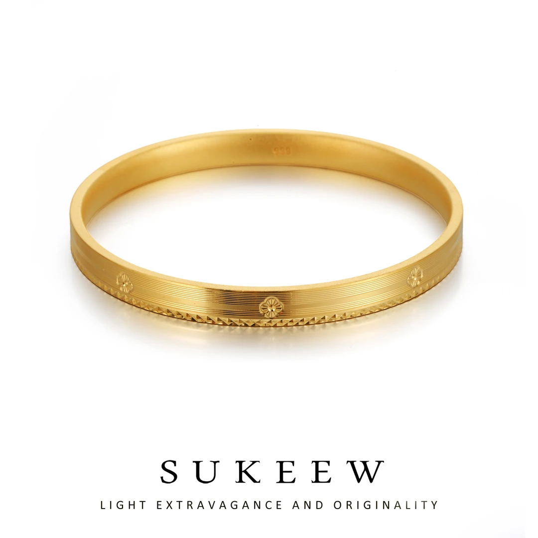 SUKEEW/酥可 铜合金手镯 新中式简约精致花朵拉丝钉纹手镯456210