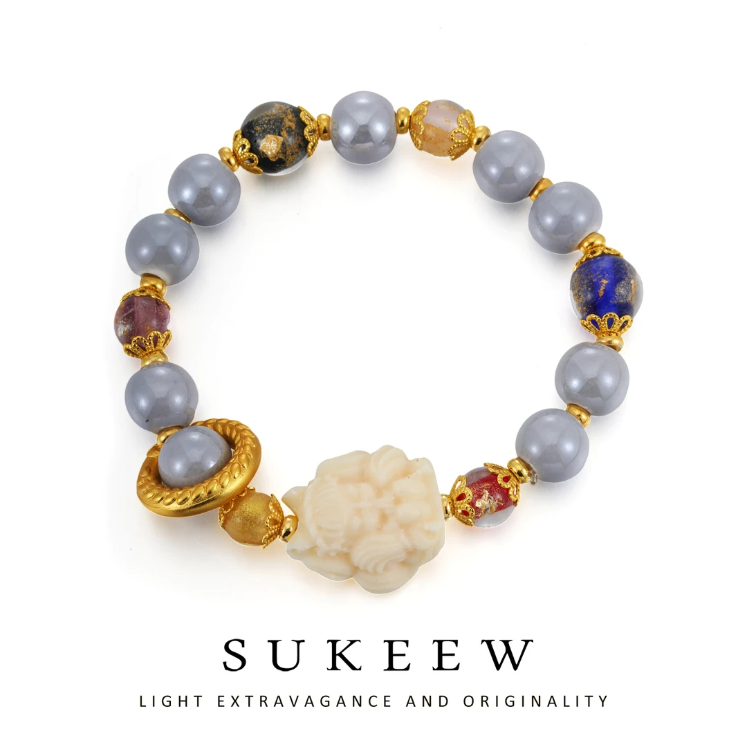 SUKEEW/酥可 铜合金手链 中式轻奢雕刻九尾狐珠珠气质手链230203