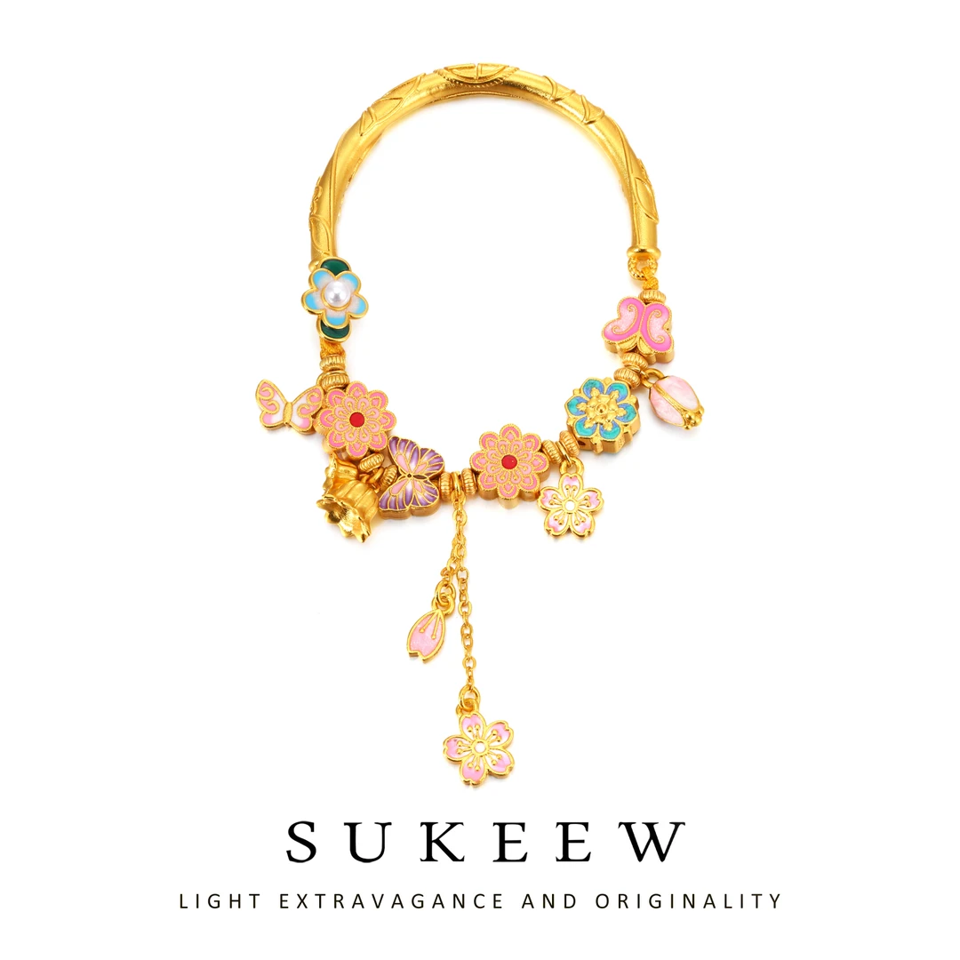 铜合金手链 【春日花花】彩花流苏中式优雅手链135109