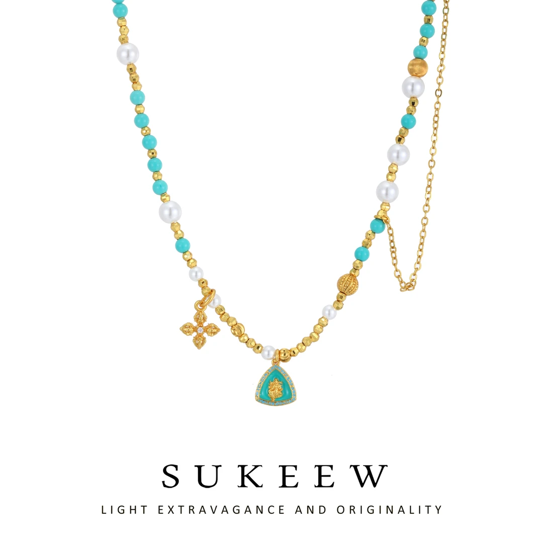 SUKEEW/酥可 铜合金项链 新中式流苏小众绿珠优雅项链765007