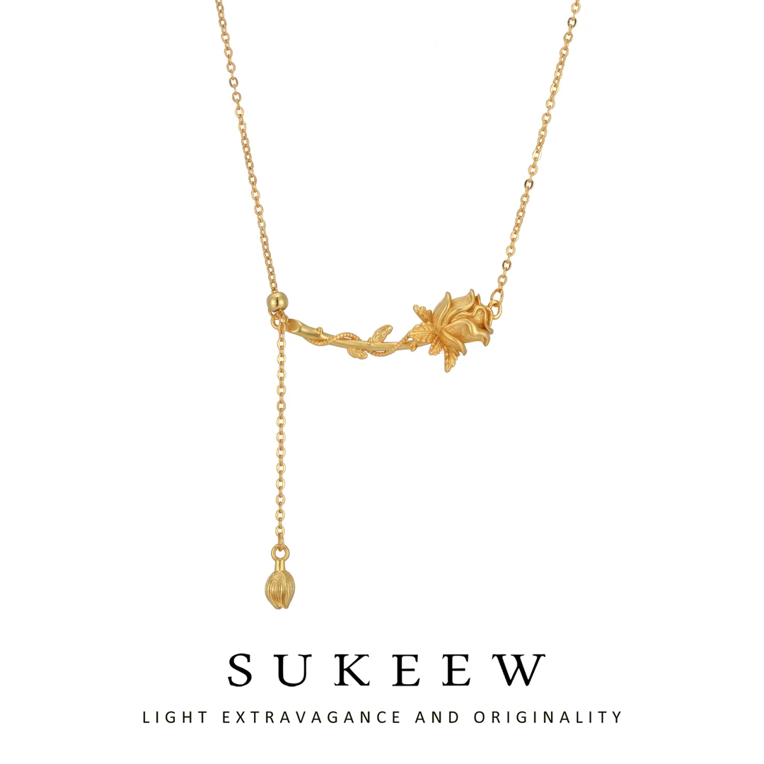 SUKEEW/酥可 镀k金 温柔法式轻奢精致玫瑰项链669103
