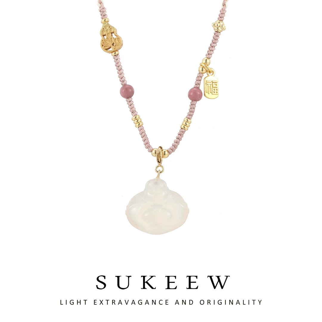 SUKEEW/酥可 铜合金布艺项链 编绳雕刻弥勒项链120909五金女孩