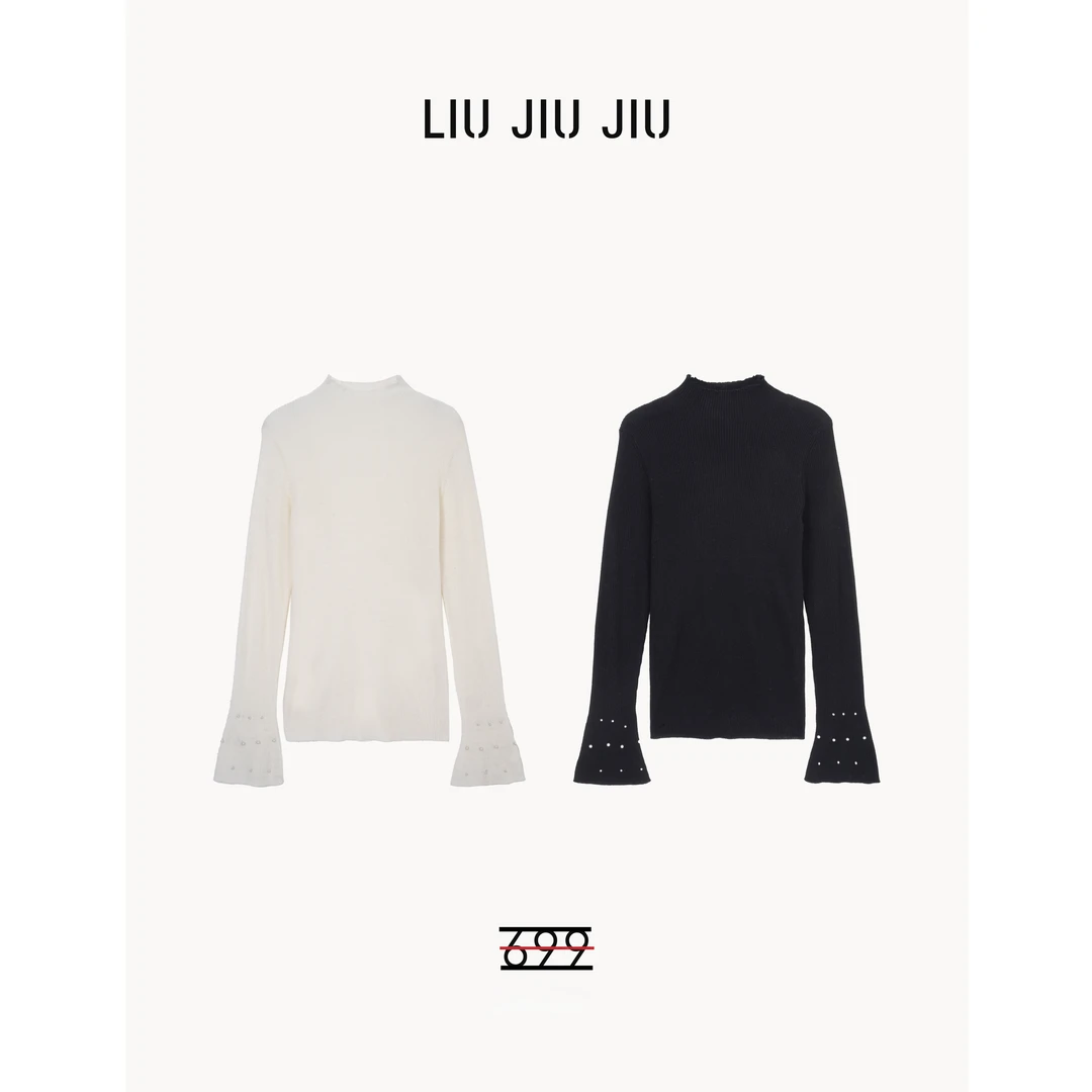 LIUJIUJIU 法式软糯柔美休闲百搭珍珠显瘦针织打底衫ZZS2787L