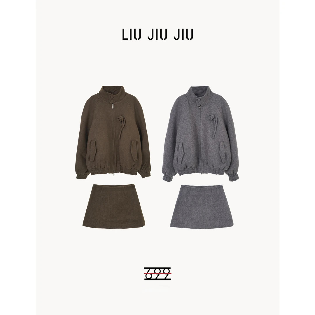 LIUJIUJIU 欧货重工立体玫瑰花朵外套+A字半裙套装TZ2937L