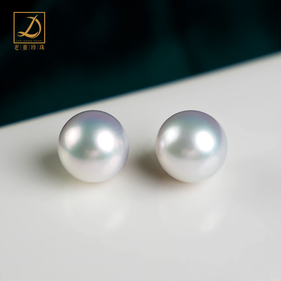 12-13mm极光维纳斯澳白珍珠正圆微瑕配对澳白裸珠