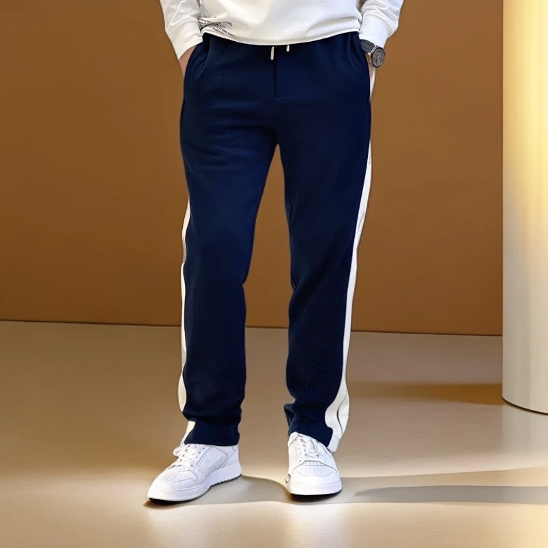 【断码裤】时尚休闲裤百搭潮流宽松男秋冬裤子男士蓝色针织撞色春秋