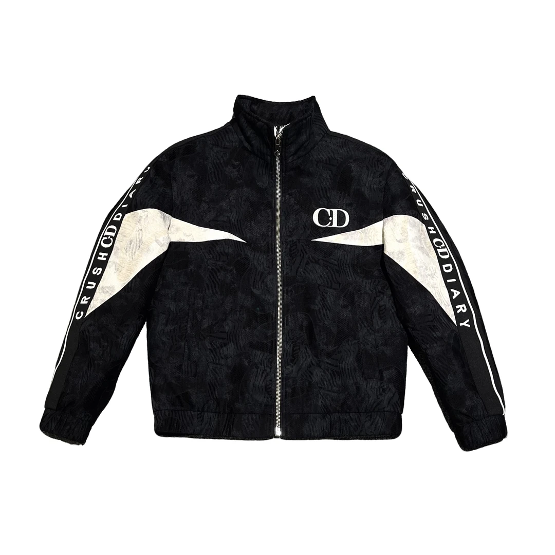 秋冬新款男士时尚棉麻高品质黑色印花提花拼接撞色立领夹克2024