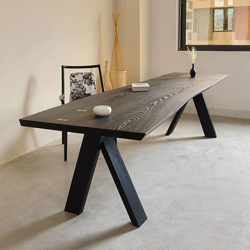 实木自然边茶桌白蜡木大板桌现代简约泡茶台诧寂风原木餐桌长方形