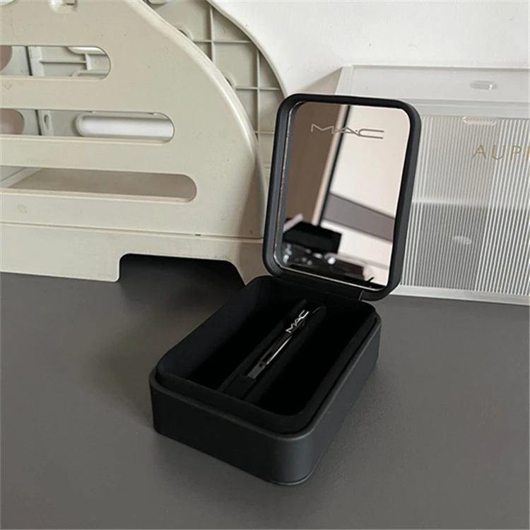 【魅001】黑色磨砂硬版唇膏口红收纳盒化妆包带化妆镜唇刷