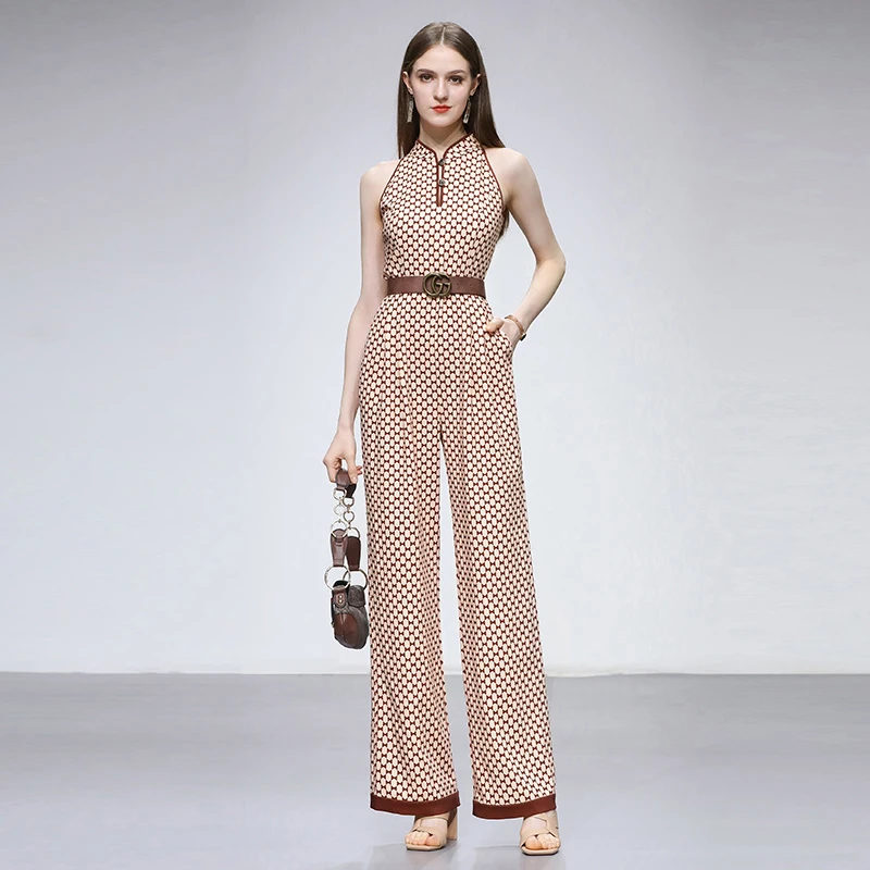 夏新女装达菲时尚气质复古老钱风国风无袖显高阔腿连体裤Q33460