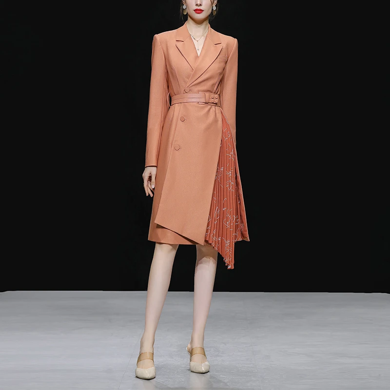 达菲时尚西装领收腰A摆设计感压褶西装外套H-SSF28394