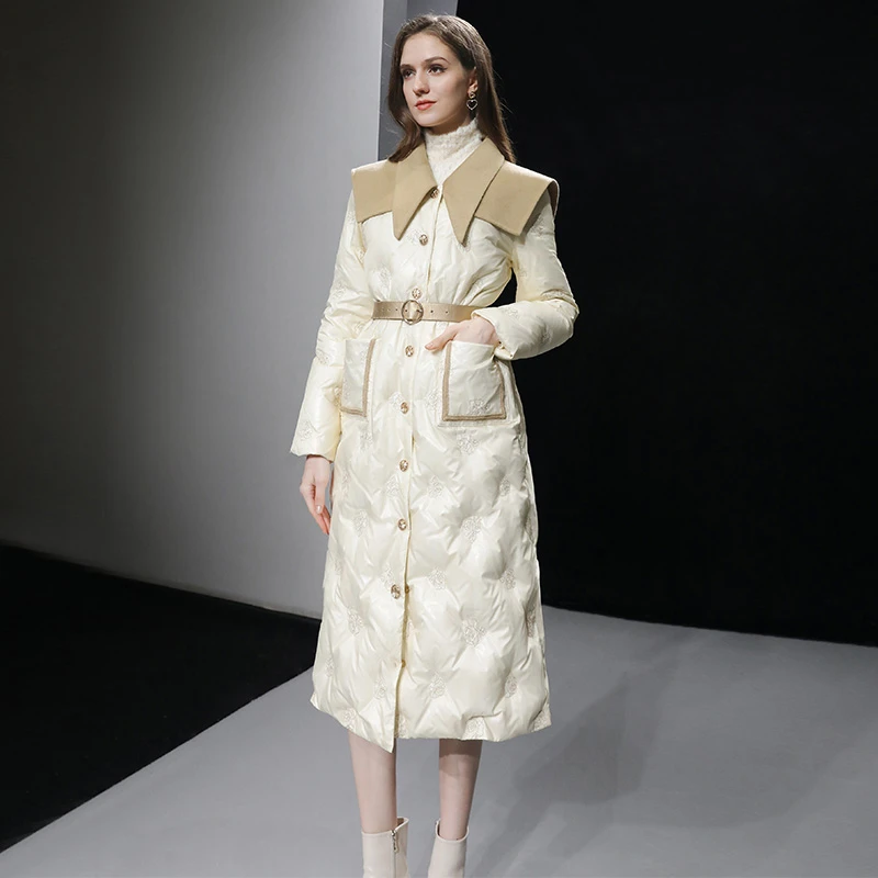 DF-达菲时尚撞色双面呢大翻领绣花直充90白鸭绒羽绒服QC10129114