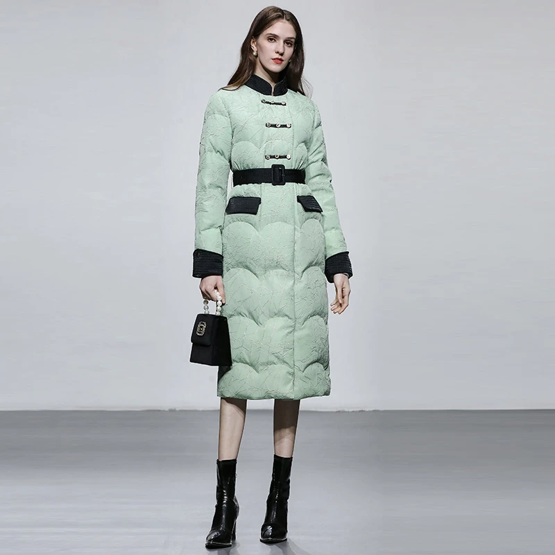 达菲时尚2025冬季国风设计感撞色加厚系带90绒羽绒服外套HC32509