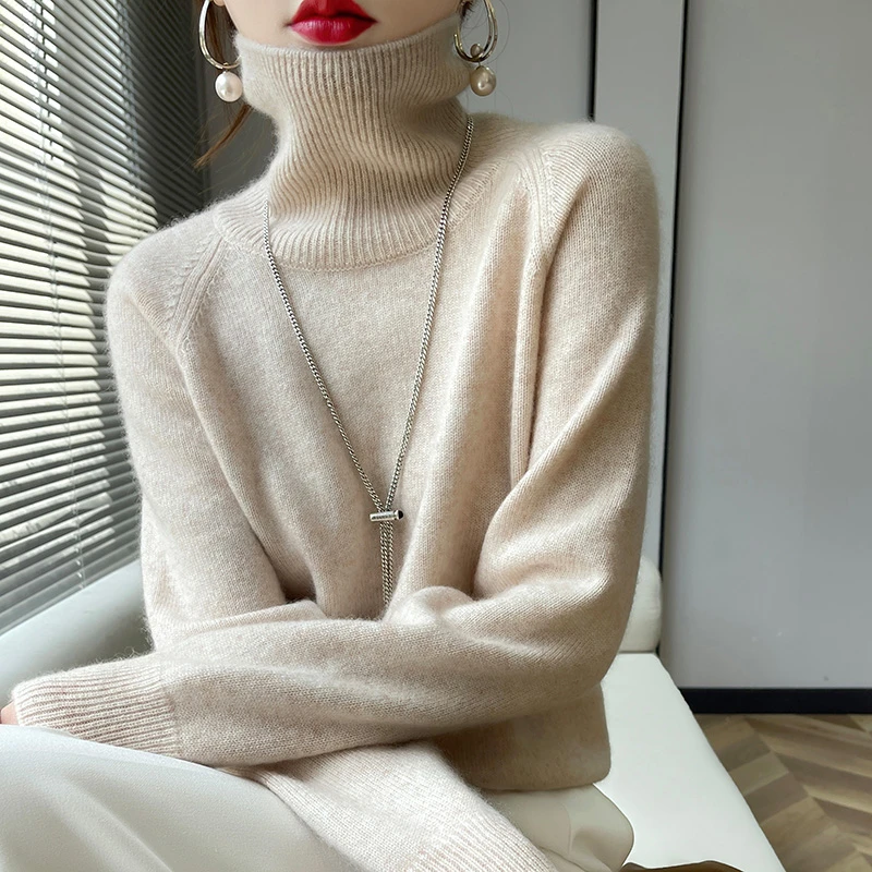 正品宽松高领羊绒衫女2024秋冬新款加厚羊毛针织打底立领插肩毛衣