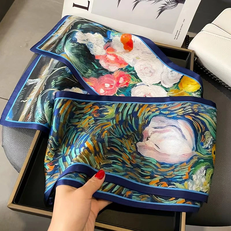 【伍老师身上同款】高档桑蚕丝丝巾油画高级秋冬