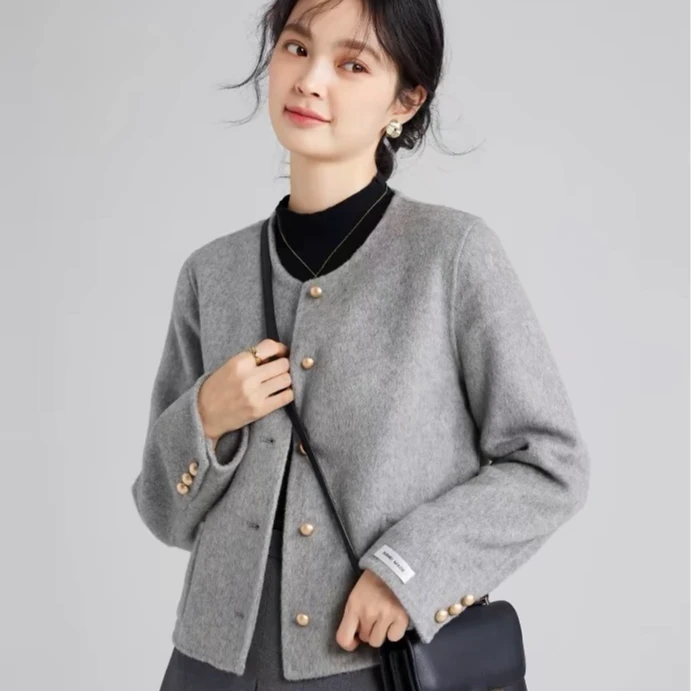 [伍老师身上同款]2024秋冬新款显瘦显高小香风双面呢外套