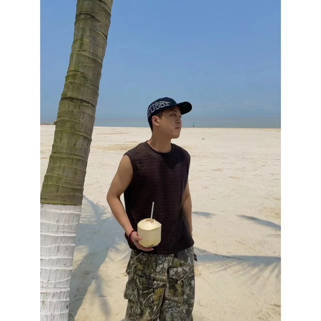 【清】夏季新款混纺肌理感结构分割基础无袖纯色坎肩背心休闲宽松