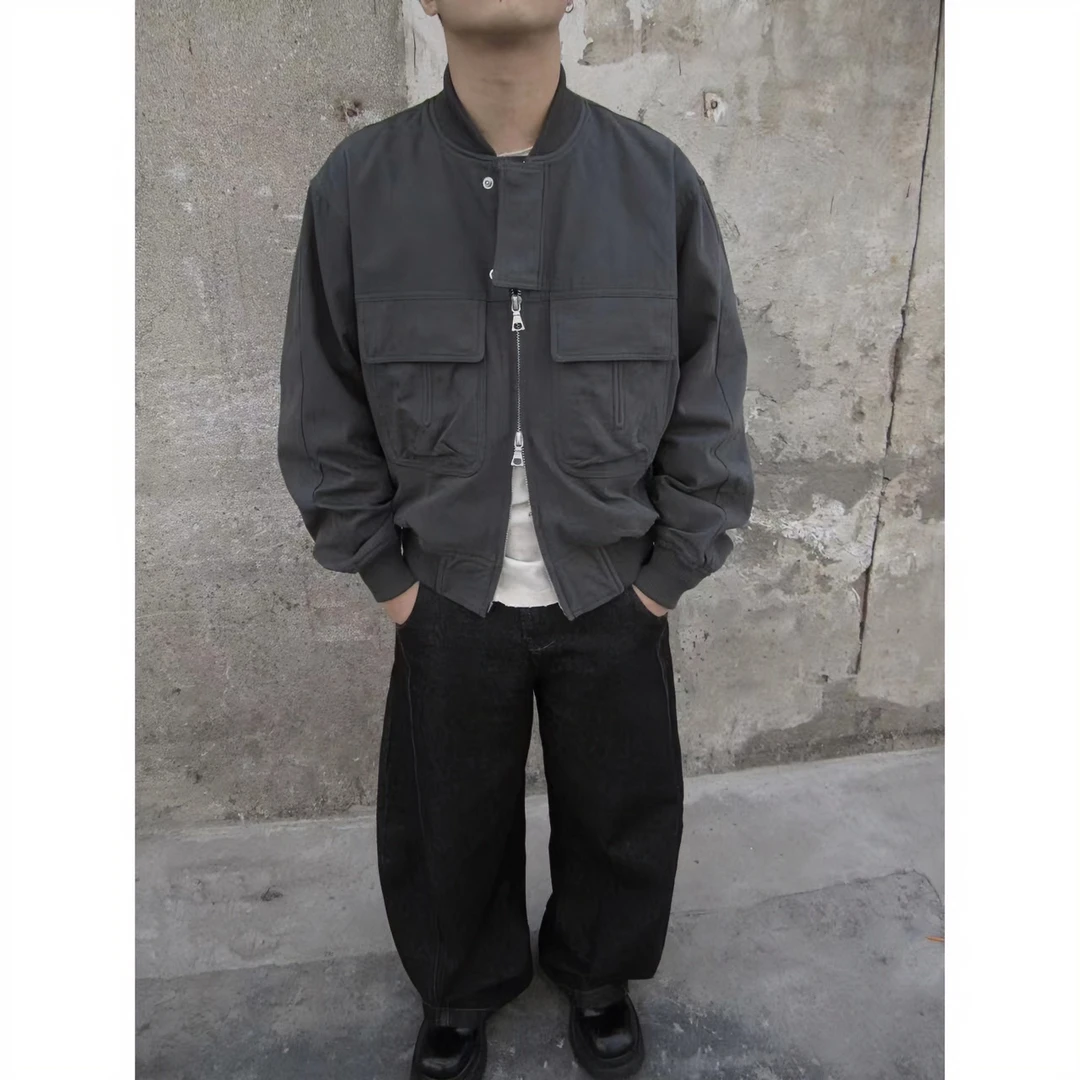 【清】FF/水洗贴袋夹克复古做旧工装立体口袋春季飞行员夹克外套