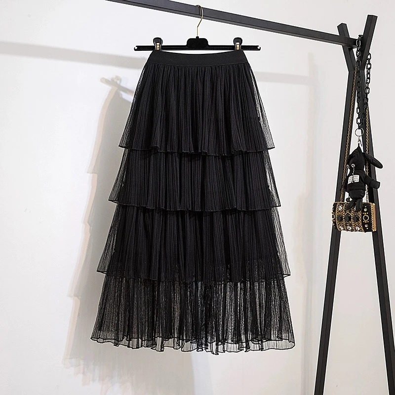271-280显瘦半身裙半身蛋糕裙百搭时尚夏季网纱裙高腰中长款黑色