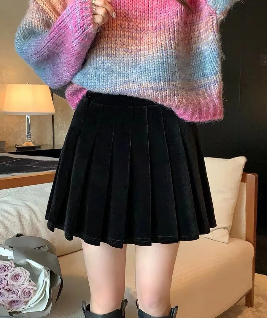 【现货秒发】豆子优选-新款春夏显瘦时尚遮肉法式丝绒女短裙DZ95572