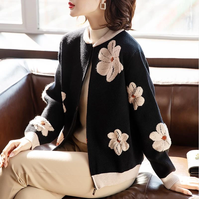 妈妈秋装2024新款小个子针织外套短款中老年女装气质夹克上衣洋气