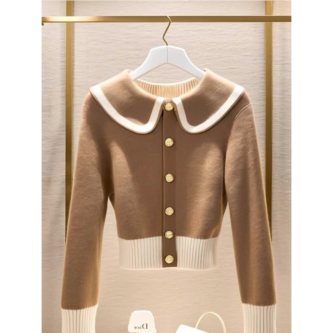 2024冬季爆款咖色毛衣短款外套女减龄洋气小个子加厚针织开衫上衣