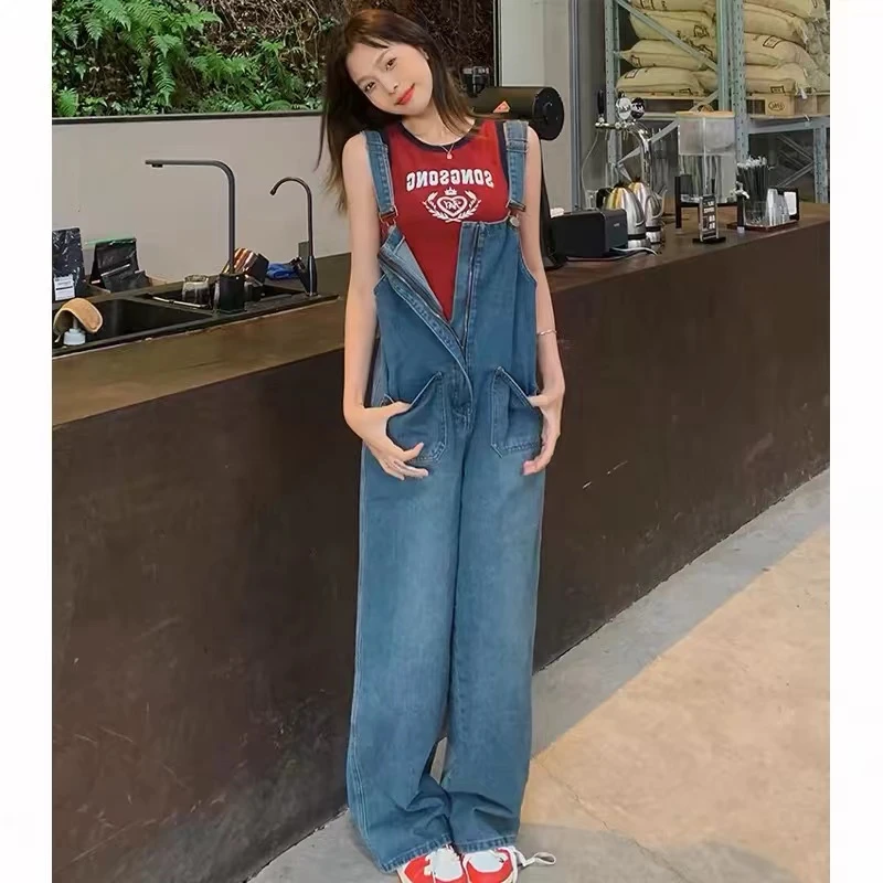 孕妇装秋季新款2025时尚孕妇拉链背带裤时尚宽松孕妇牛仔背带裤