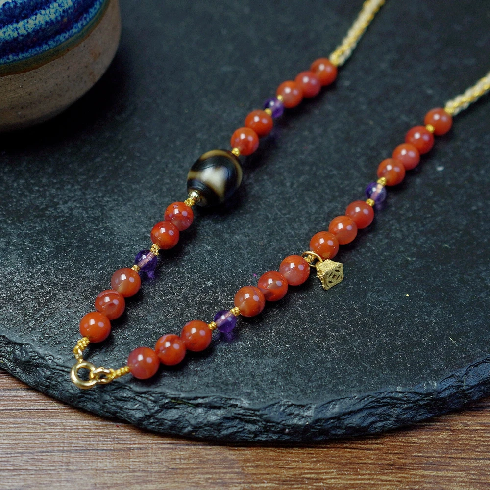 【芷若】天然南红 黑金牙牙万能链多功能链 项链颈饰