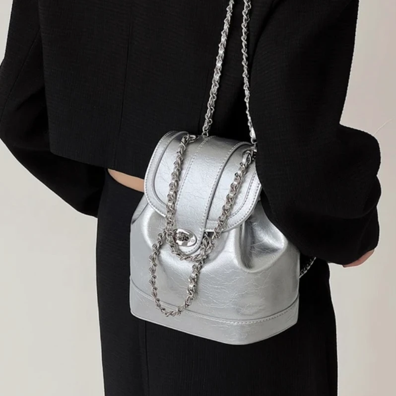 韩国小众新款小香风链条双肩包女博主轻奢菱格背包网红双肩背包