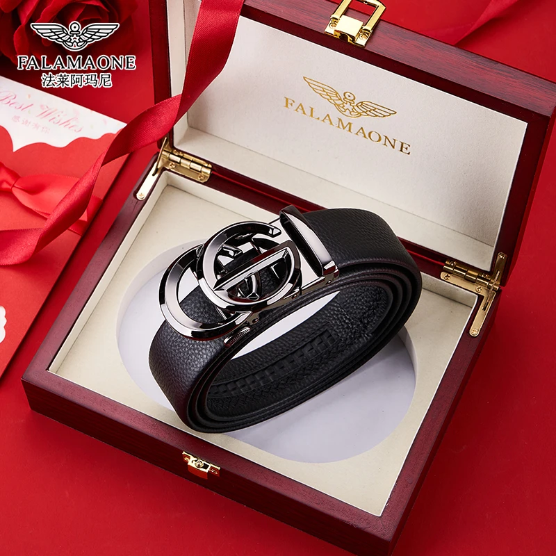 法莱阿玛尼男真牛皮爆款皮带上档次真皮商务新款送礼礼盒装裤腰带