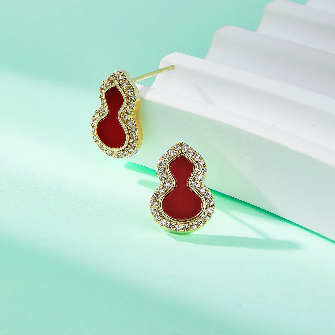 铜合金合成锆石耳饰 葫芦日韩女款耳钉耳饰