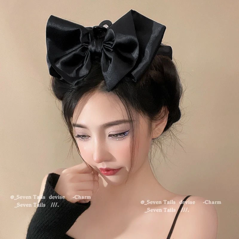 缎面蝴蝶结头饰发夹女高端抓夹女夏后脑勺2023网红发卡年新款